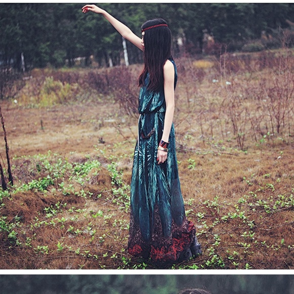 Maxi Halter Dress Bohemian Blue Print S XS - Picture 8 of 8